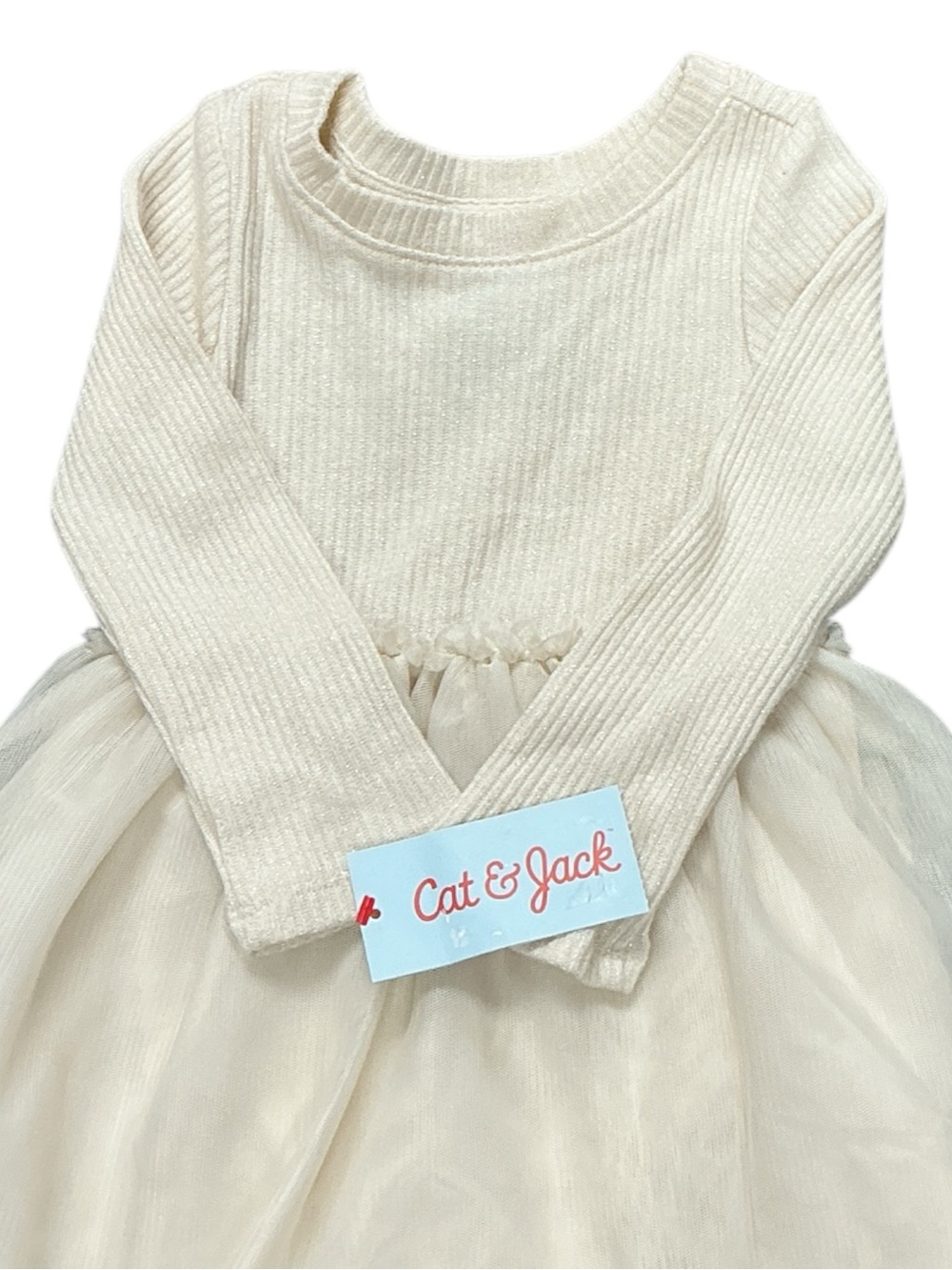 Cat & Jack Cream Ribbed Bodice Tulle Dress - Picture 2 of 3